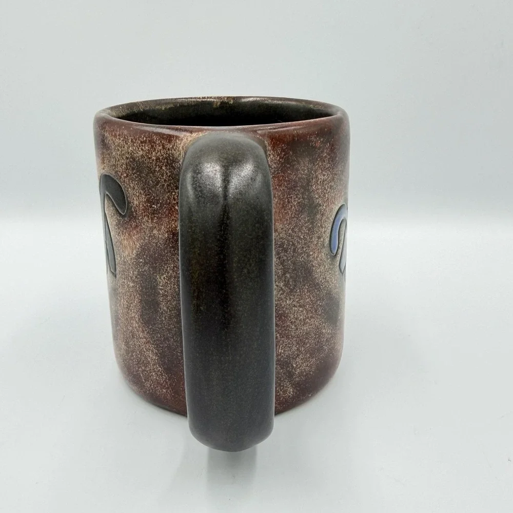 Mara Stoneware Pottery Mexico Cats Large Coffee Mug Cup Blue Signed 16oz - 4.5